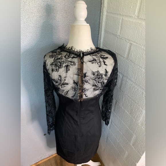 Tadashi Shoji Lace Sequins Bodycon Stretch Black Dress sz 8 - Picture 3 of 8